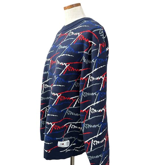 Vintage Tommy Hilfiger All Over Script Crew Sweater L 90s USA Streetwear Rare - Picture 13 of 13